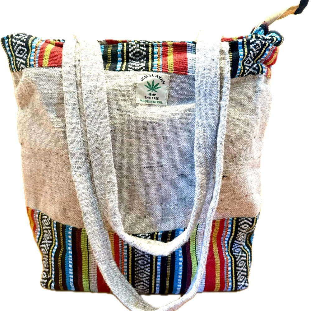 Himalayan Hemp THC Free Zippered Large Tote Bag Made in Nepal